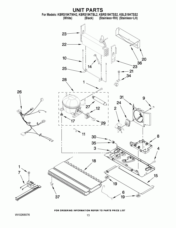 UNIT PARTS Diagram and Parts List for KBRS19KTBL2  KitchenAid Refrigerator