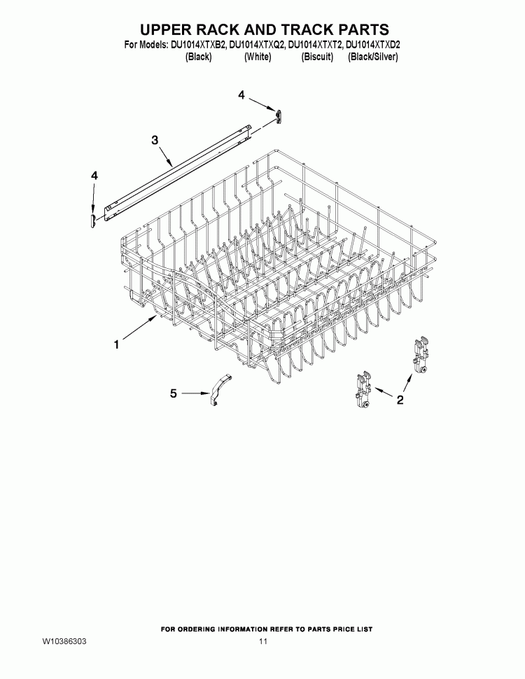 UPPER RACK AND TRACK PARTS Diagram and Parts List for DU1014XTXB2  Whirlpool Dishwasher