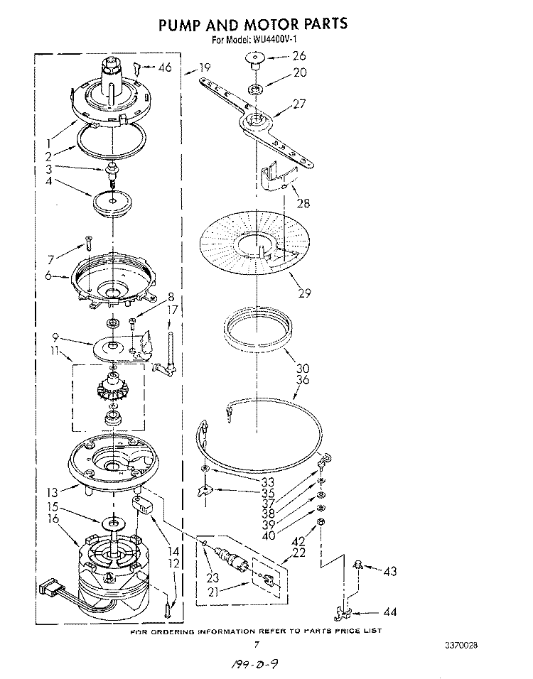 PUMP AND MOTOR Diagram and Parts List for WU4400V1  Roper Dishwasher
