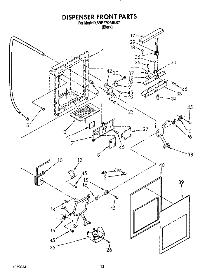 DISPENSER FRONT Diagram and Parts List for KSRB27QABL07  KitchenAid Refrigerator