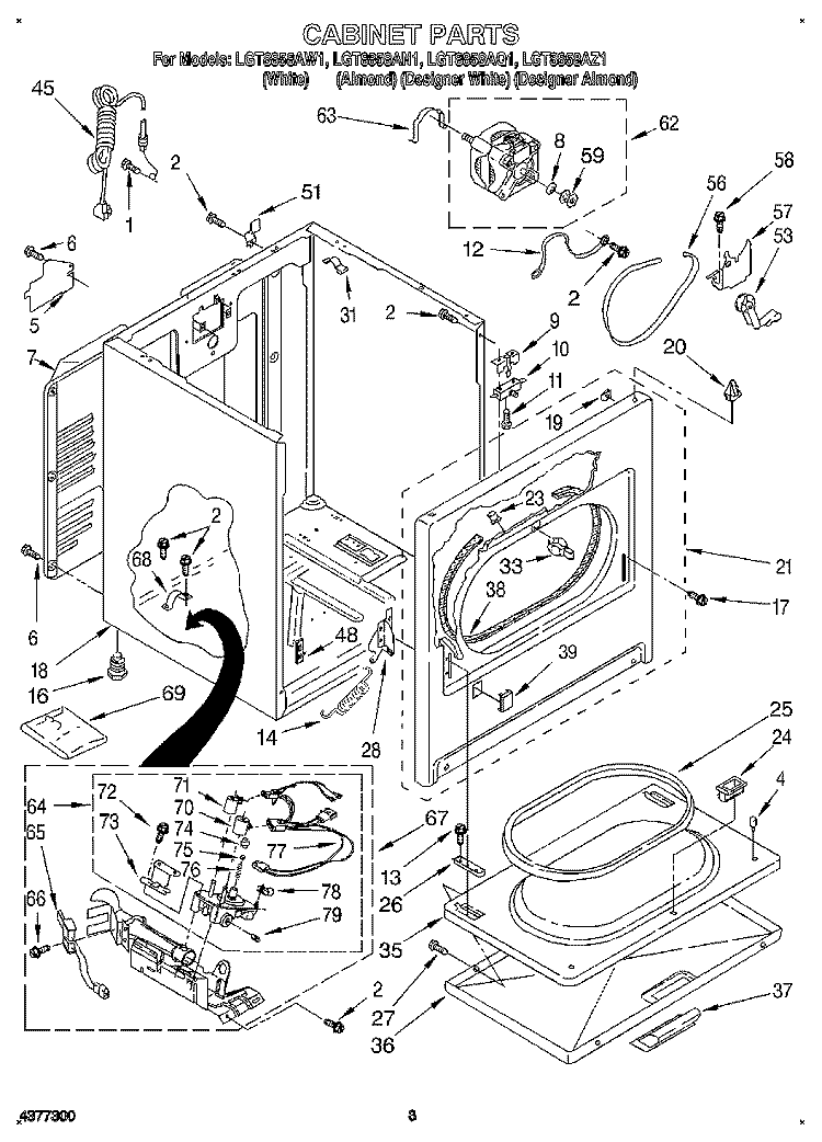 CABINET Diagram and Parts List for LGT8858AN1  Whirlpool Dryer