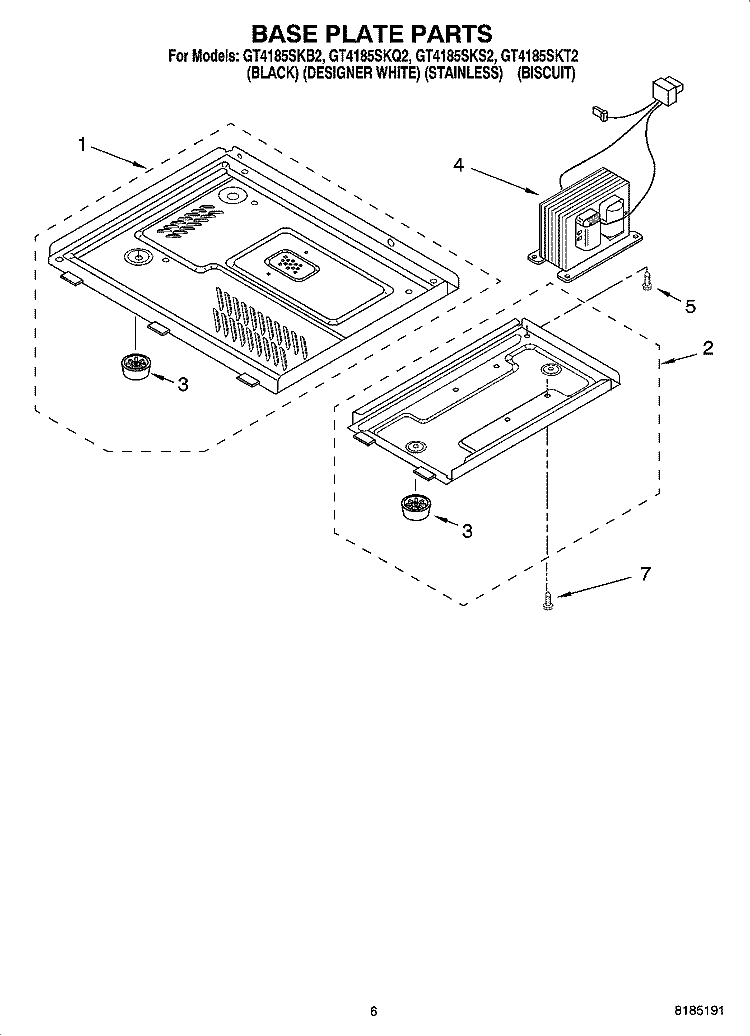 BASE PLATE PARTS Diagram and Parts List for GT4185SKB2  Whirlpool Microwave