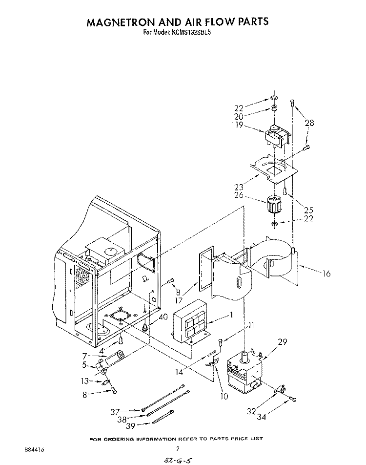 MAGNETRON AND AIR FLOW Diagram and Parts List for KCMS132SBL5  KitchenAid Microwave