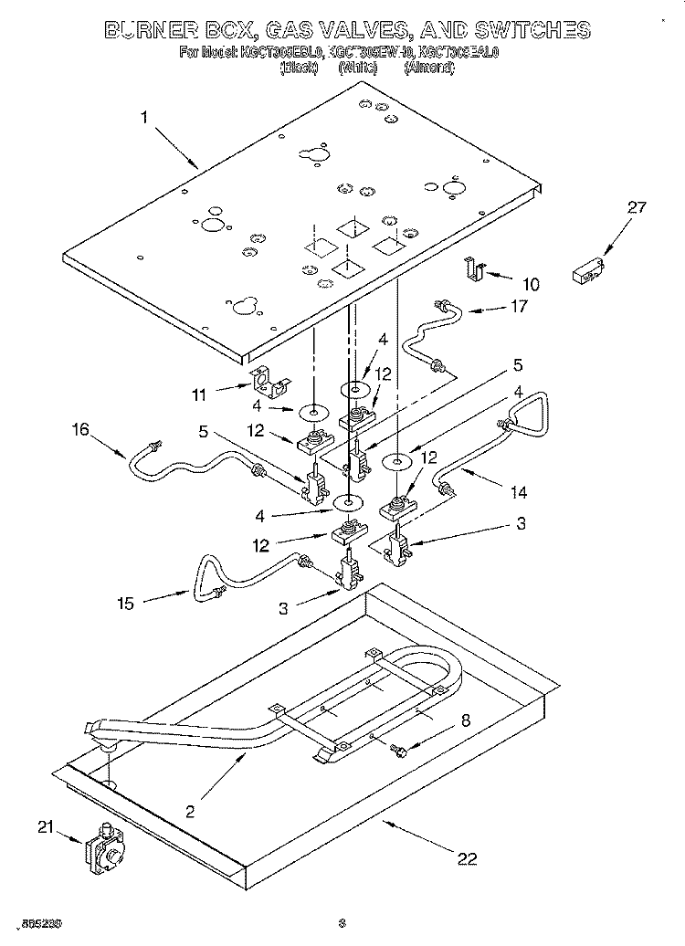 SECTION Diagram and Parts List for KGCT305EWH0  KitchenAid Cooktop