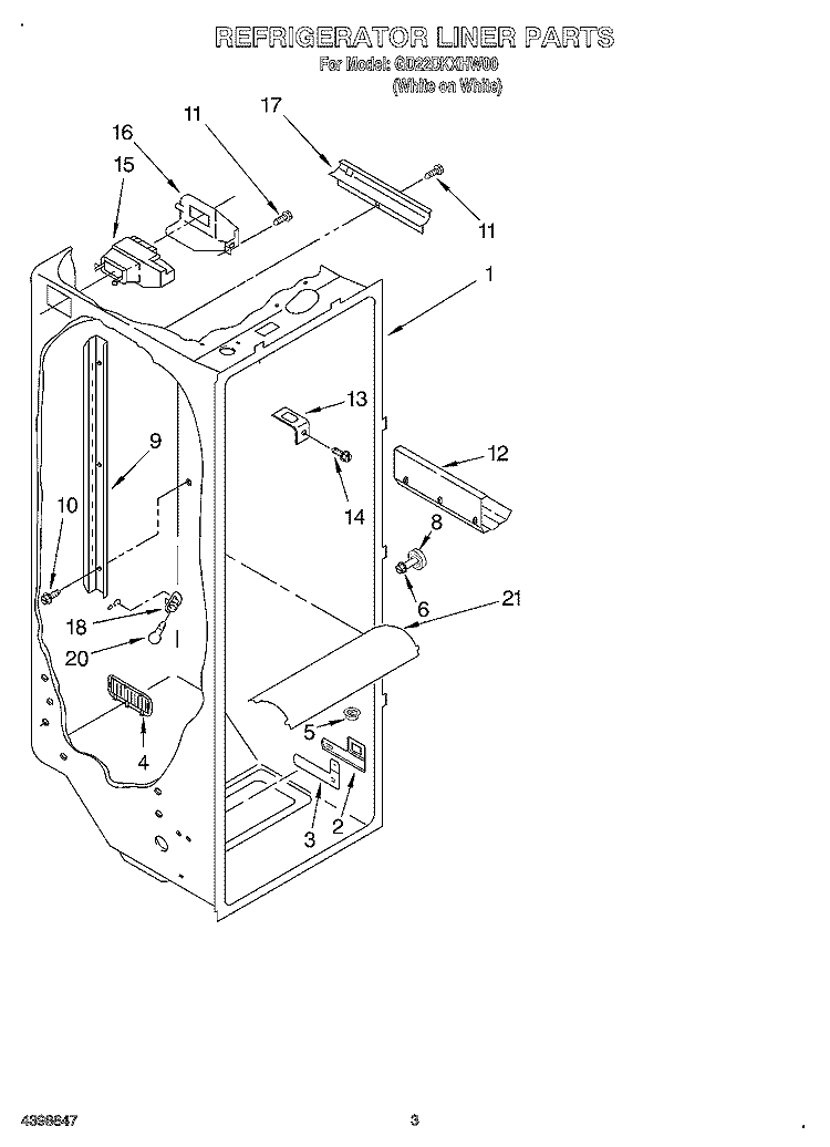 REFRIGERATOR LINER Diagram and Parts List for GD22DKXHW00  Whirlpool Refrigerator