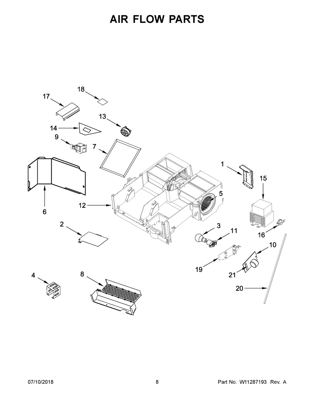 Air Flow Parts Diagram and Parts List for KMHS120EBS5  Whirlpool Microwave