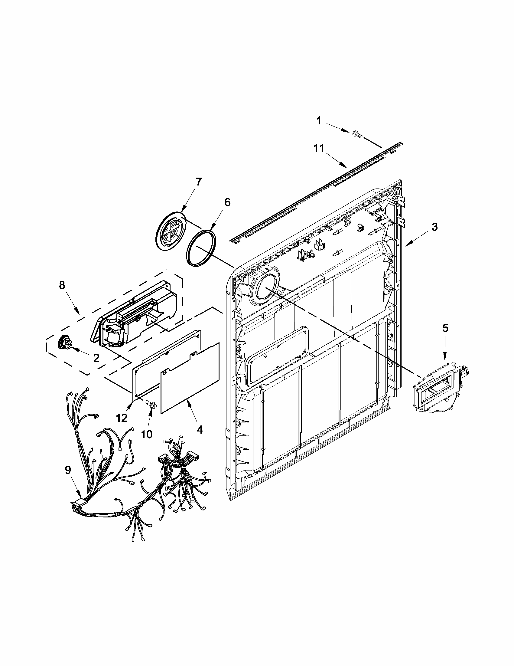 Inner Door Parts Diagram and Parts List for 66512093K210  Kenmore Dishwasher
