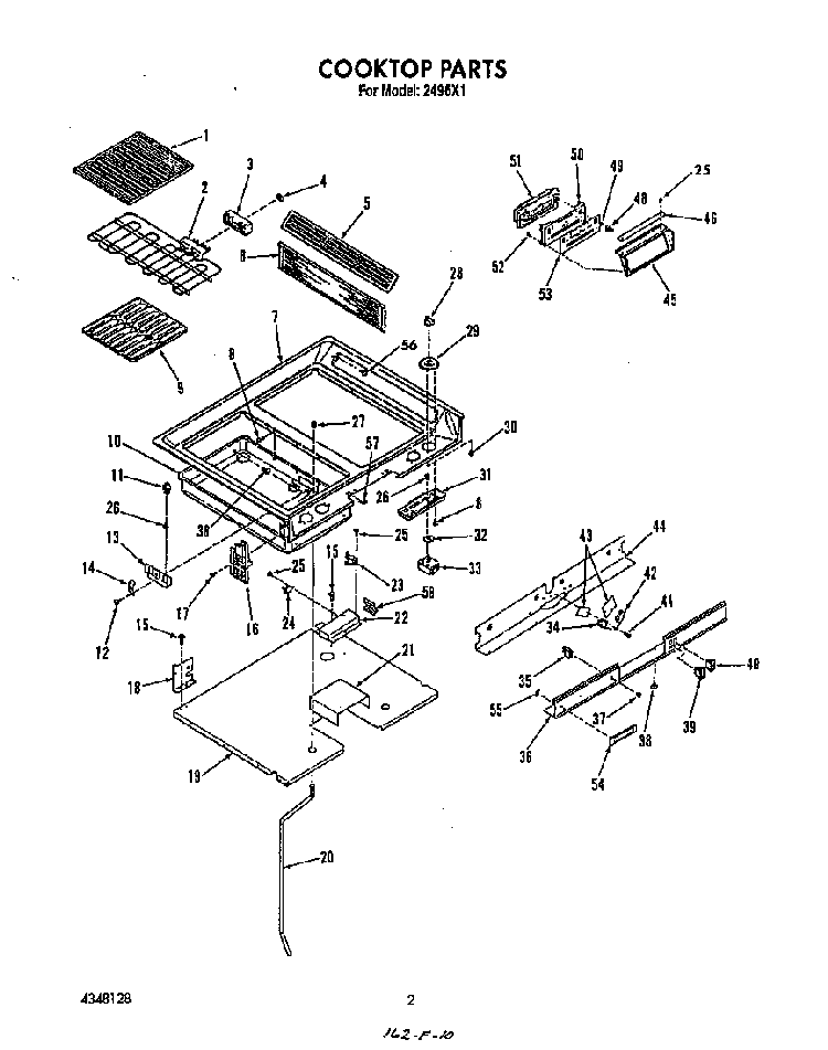 Cook Top Diagram and Parts List for 2496*1  Roper Range