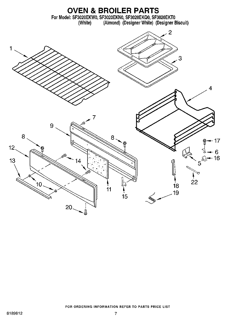 OVEN AND BROILER Diagram and Parts List for SF3020EKT0  Whirlpool Range