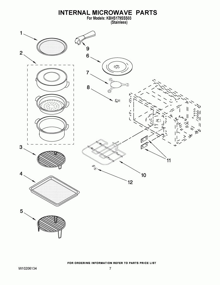 INTERNAL MICROWAVE PARTS Diagram and Parts List for KBHS179SSS03  KitchenAid Microwave