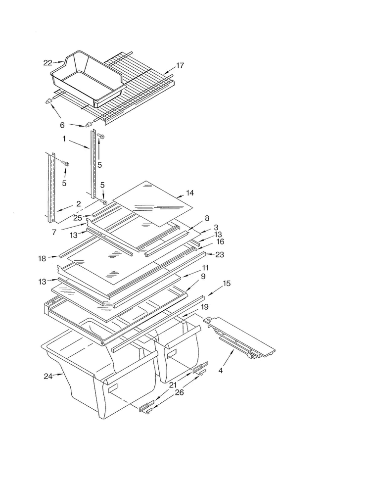 Shelf Diagram and Parts List for ET8GHMXLT02  Whirlpool Refrigerator