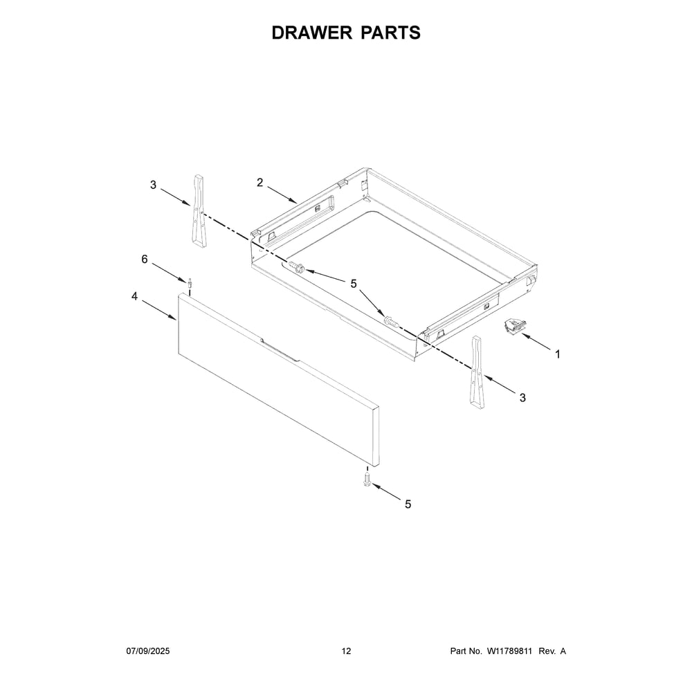 Drawer Parts Diagram and Parts List for WFGS4530SB0  Whirlpool Range