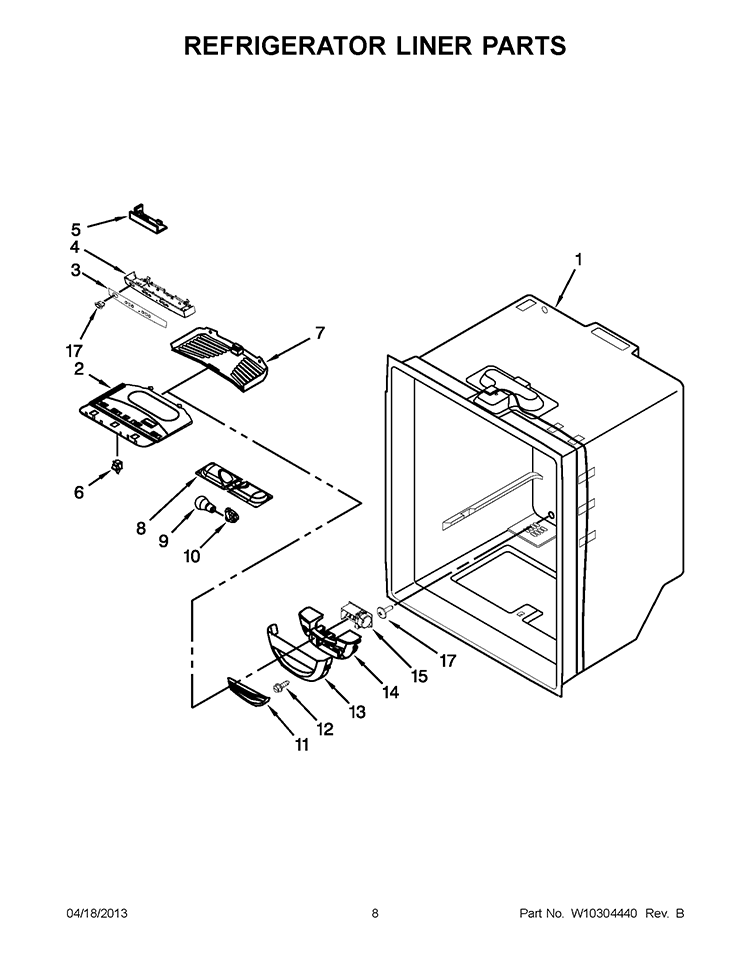 REFRIGERATOR LINER PARTS Diagram and Parts List for GX5FHDXVY03  Whirlpool Refrigerator