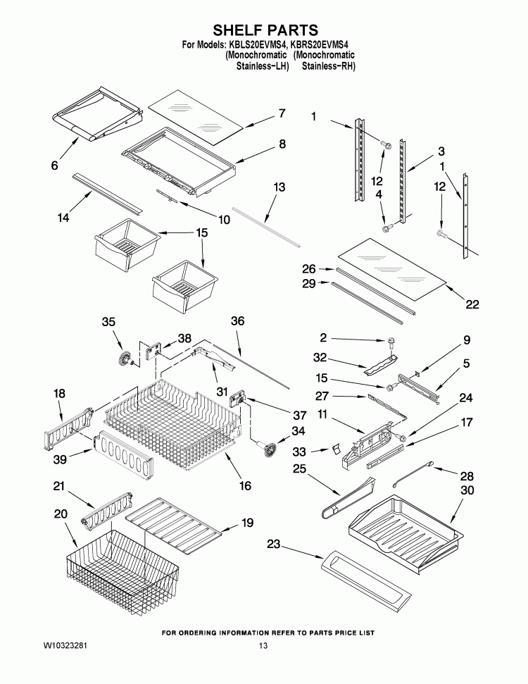 SHELF PARTS Diagram and Parts List for KBLS20EVMS4  KitchenAid Refrigerator