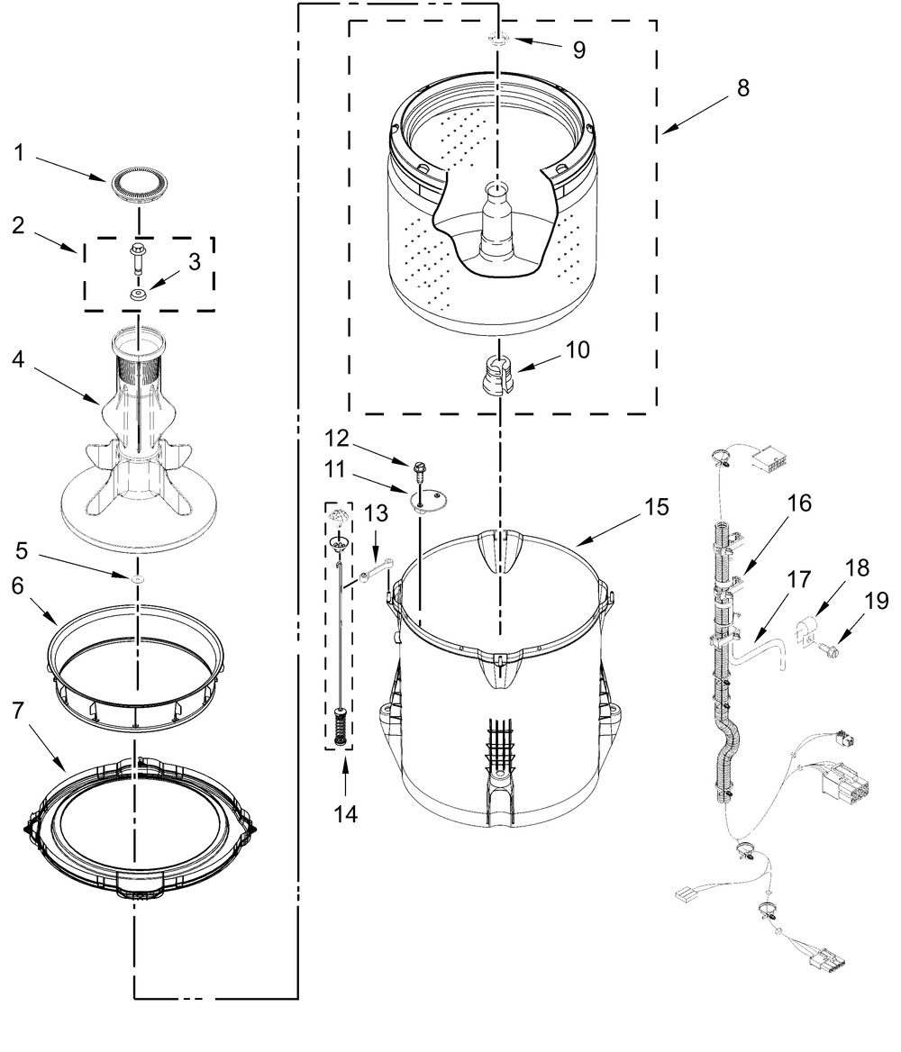 Basket And Tub Parts Diagram and Parts List for MAT24PRAWW0  Whirlpool Washer