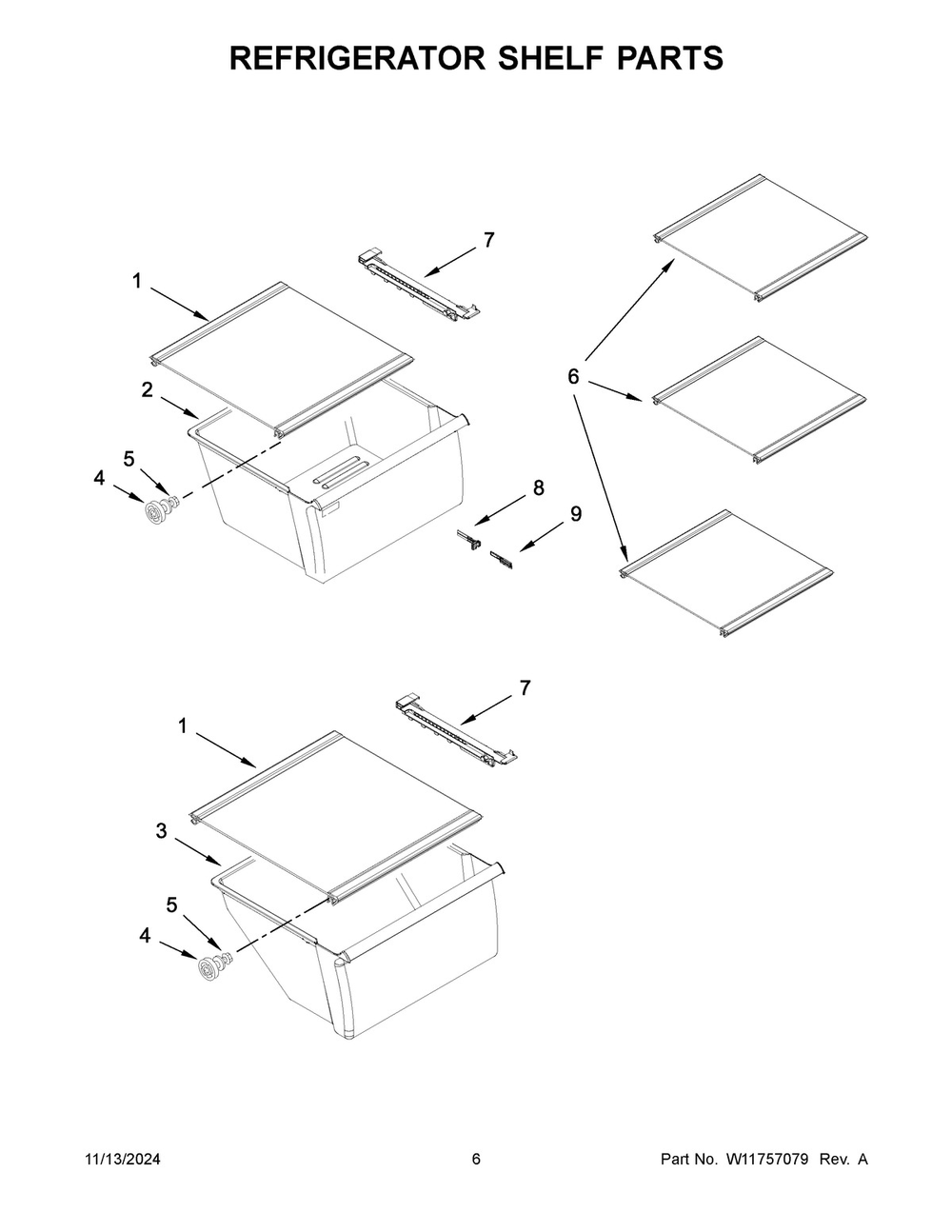 04 - Refrigerator Shelf Parts Diagram and Parts List for ASI2575GRB12  Whirlpool Refrigerator