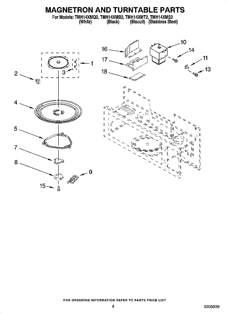 MAGNETRON AND TURNTABLE PARTS Diagram and Parts List for TMH14XMS2  Estate Microwave