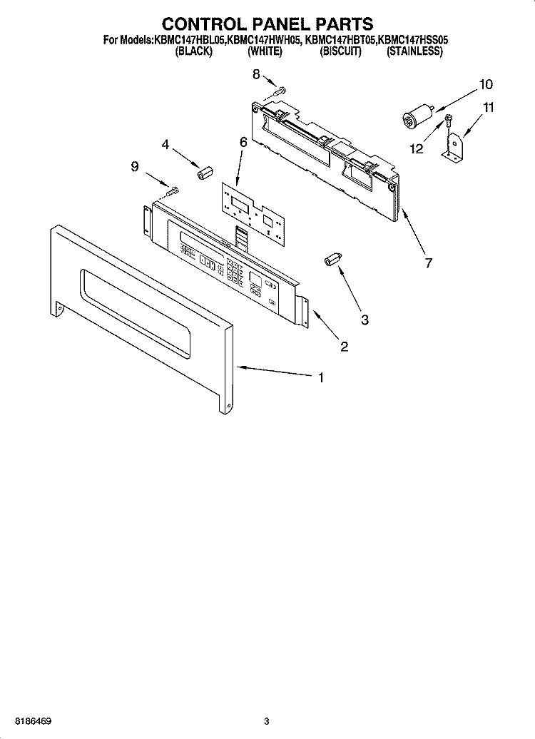 CONTROL PANEL PARTS Diagram and Parts List for KBMC147HSS05  KitchenAid Microwave Oven Combo