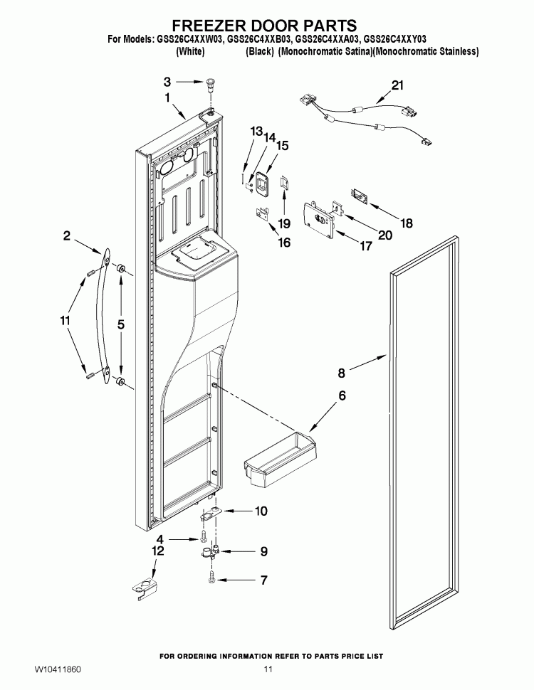 FREEZER DOOR PARTS Diagram and Parts List for GSS26C4XXA03  Whirlpool Refrigerator