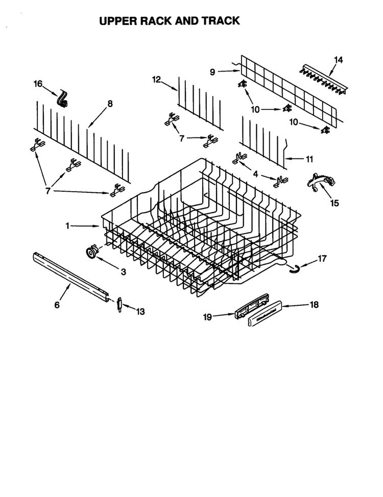 Upper Rack And Track Diagram and Parts List for KUDS25SEWH0  KitchenAid Dishwasher