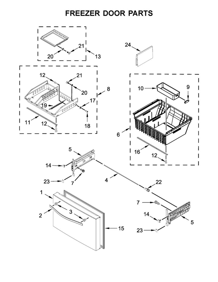 Freezer Door Parts Diagram and Parts List for WRF995FIFZ00  Whirlpool Refrigerator