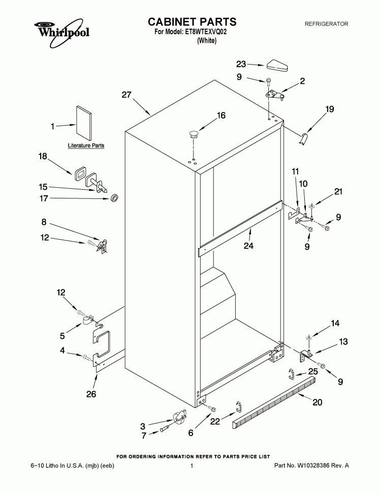 CABINET PARTS Diagram and Parts List for ET8WTEXVQ02  Whirlpool Refrigerator