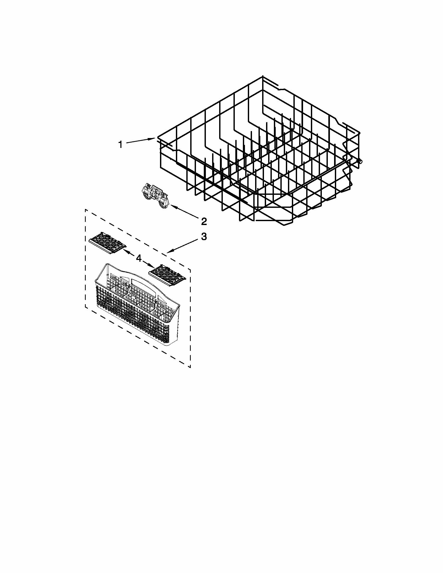 Lower Rack Parts Diagram and Parts List for 66513033K110  Kenmore Dishwasher