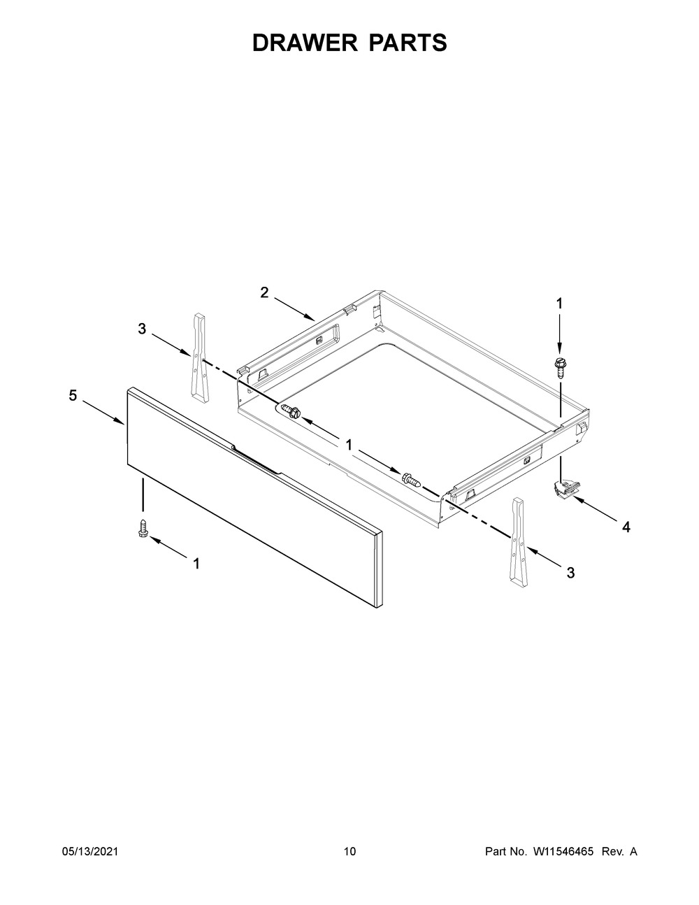 Drawer Parts Diagram and Parts List for WFE535S0JS1  Whirlpool Range