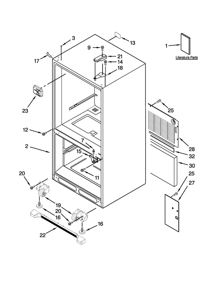Cabinet Parts Diagram and Parts List for KBWS19KCWH00  KitchenAid Refrigerator