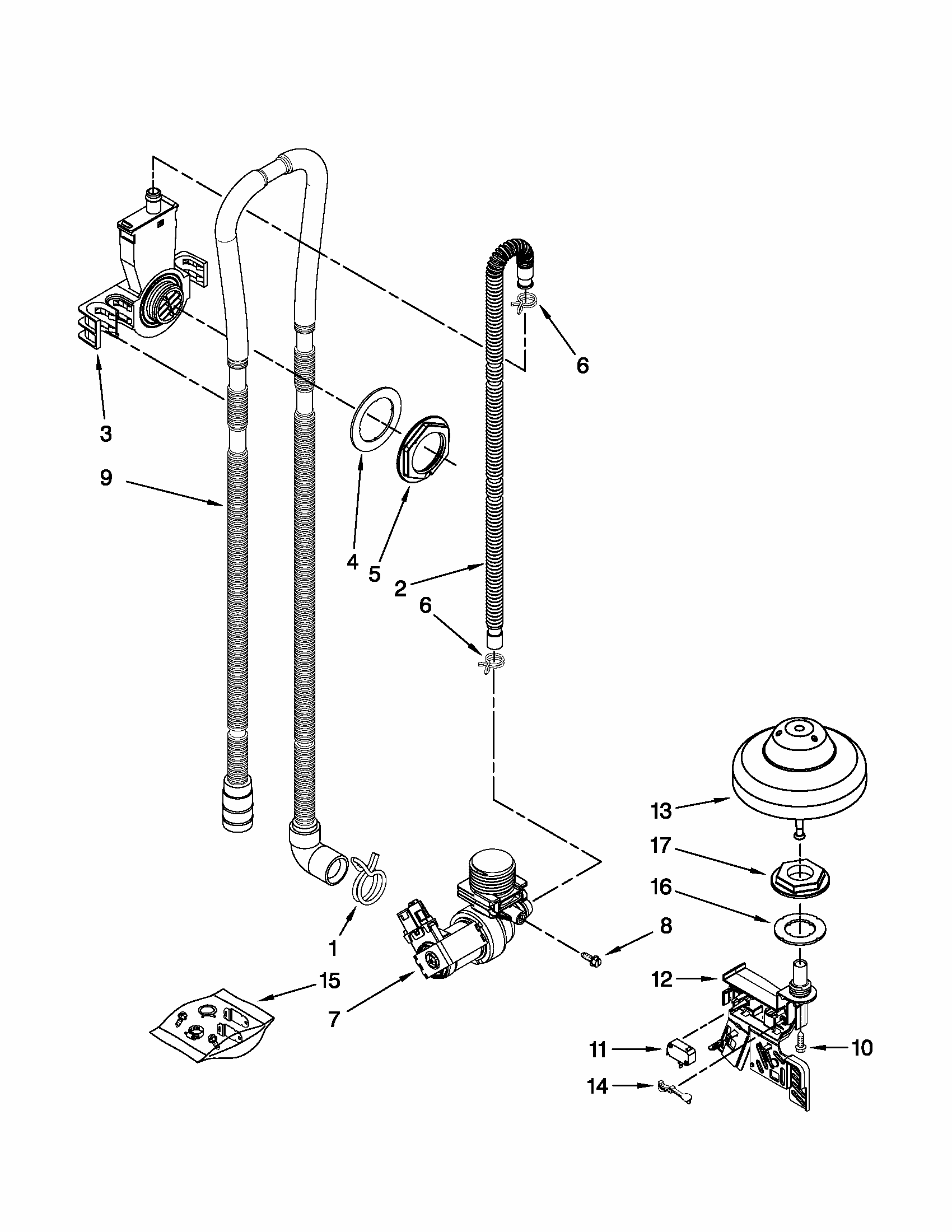 Fill, Drain And Overfill Parts Diagram and Parts List for 66513292K112  Kenmore Dishwasher