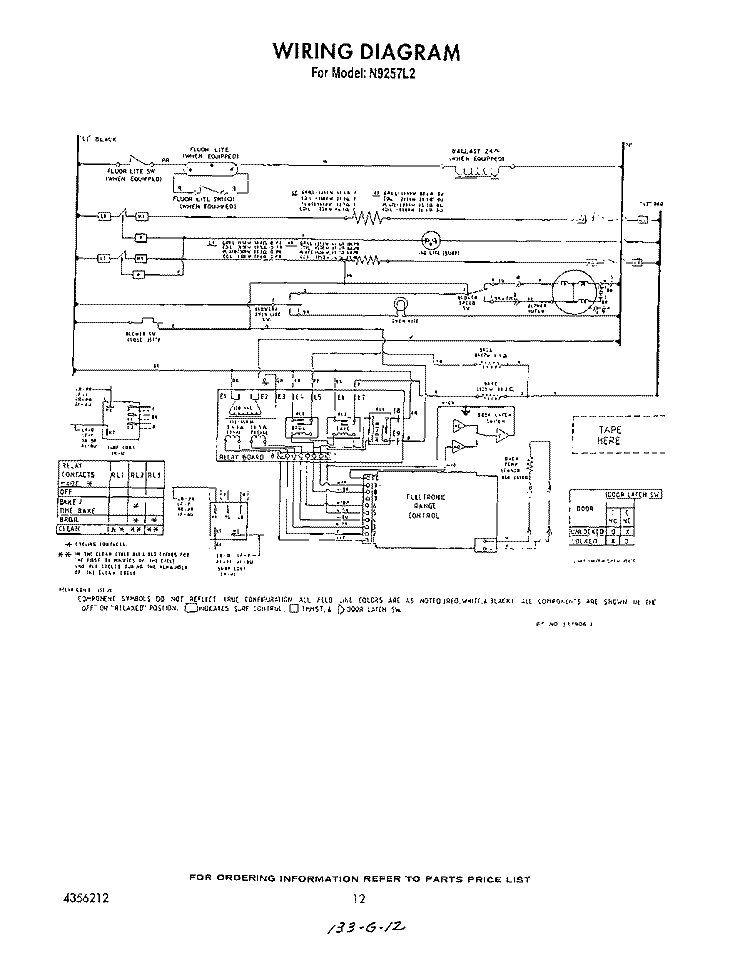 WIRING DIAGRAM Diagram and Parts List for N9257L2  Roper Range