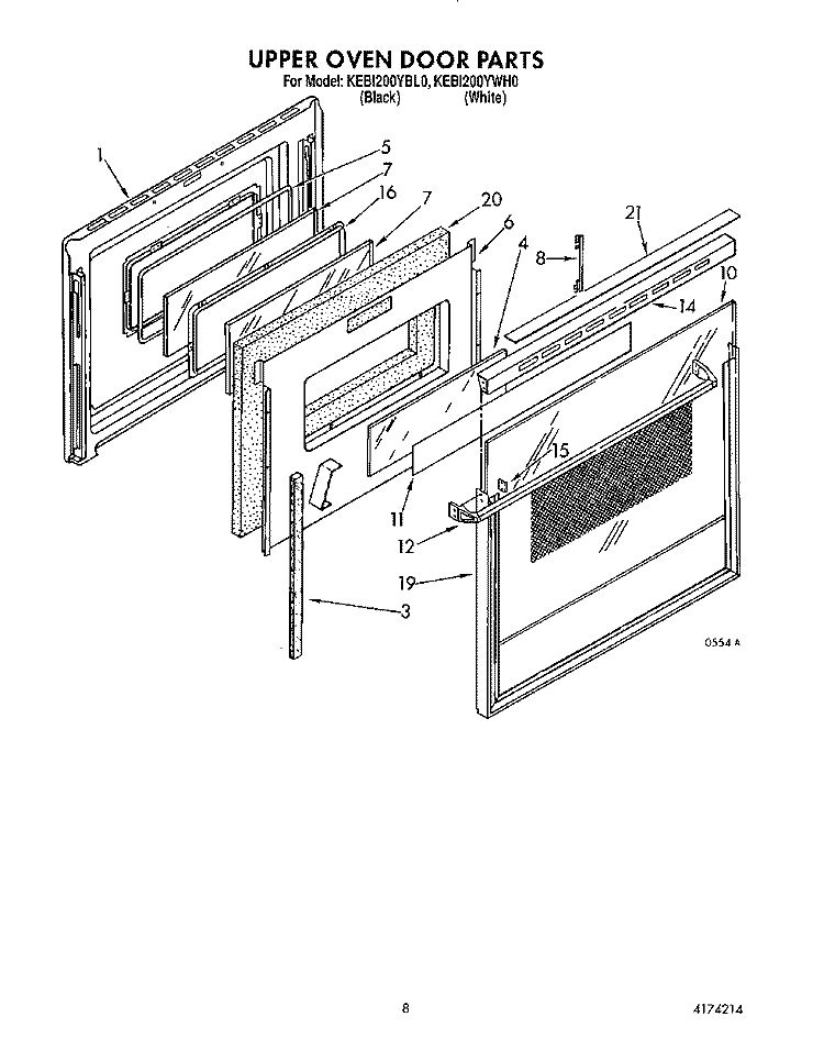 UPPER OVEN DOOR Diagram and Parts List for KEBI200YBL0  KitchenAid Wall Oven