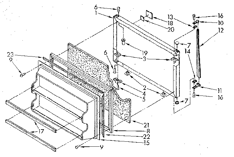 Freezer Door Diagram and Parts List for ET16AKXSF02  Whirlpool Refrigerator