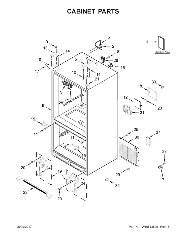 Cabinet Parts Diagram and Parts List for KRFF302EBL01  KitchenAid Refrigerator