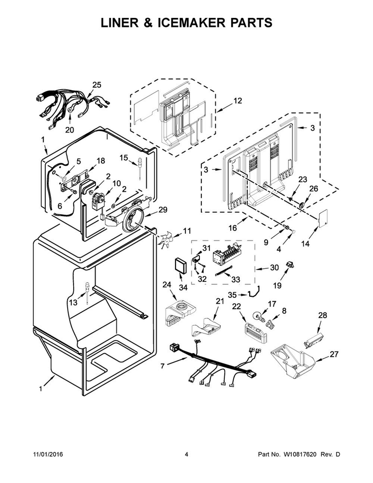 Liner & Icemaker Parts Diagram and Parts List for WRT348FMES00  Whirlpool Refrigerator