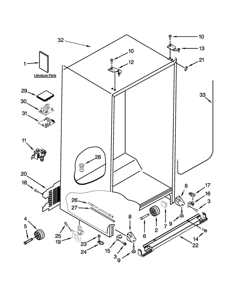 Cabinet Parts Diagram and Parts List for BRS75BRANA00  Whirlpool Refrigerator