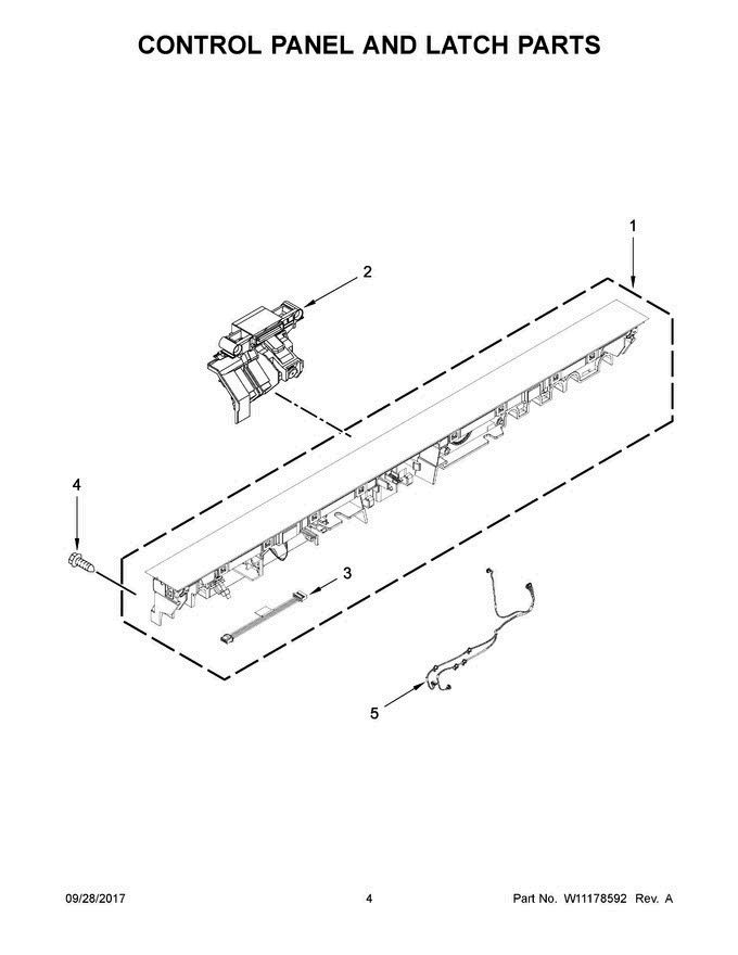 03 - Control Panel And Latch Parts Diagram and Parts List for KDTM384EBS2  KitchenAid Dishwasher