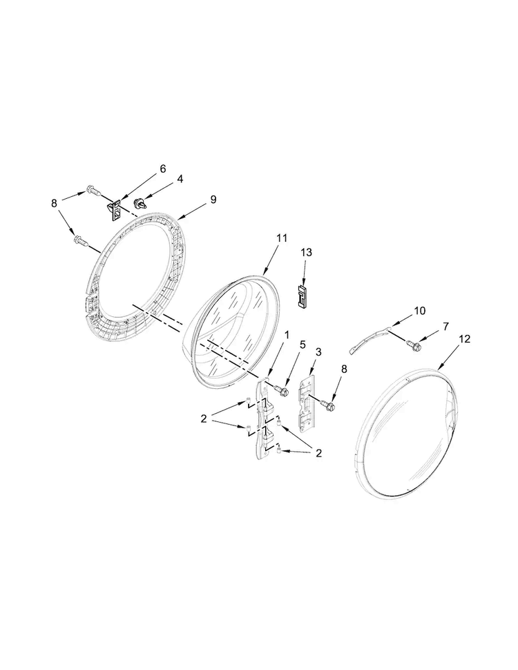 Door Parts Diagram and Parts List for WFW90HEFC0  Whirlpool Washer