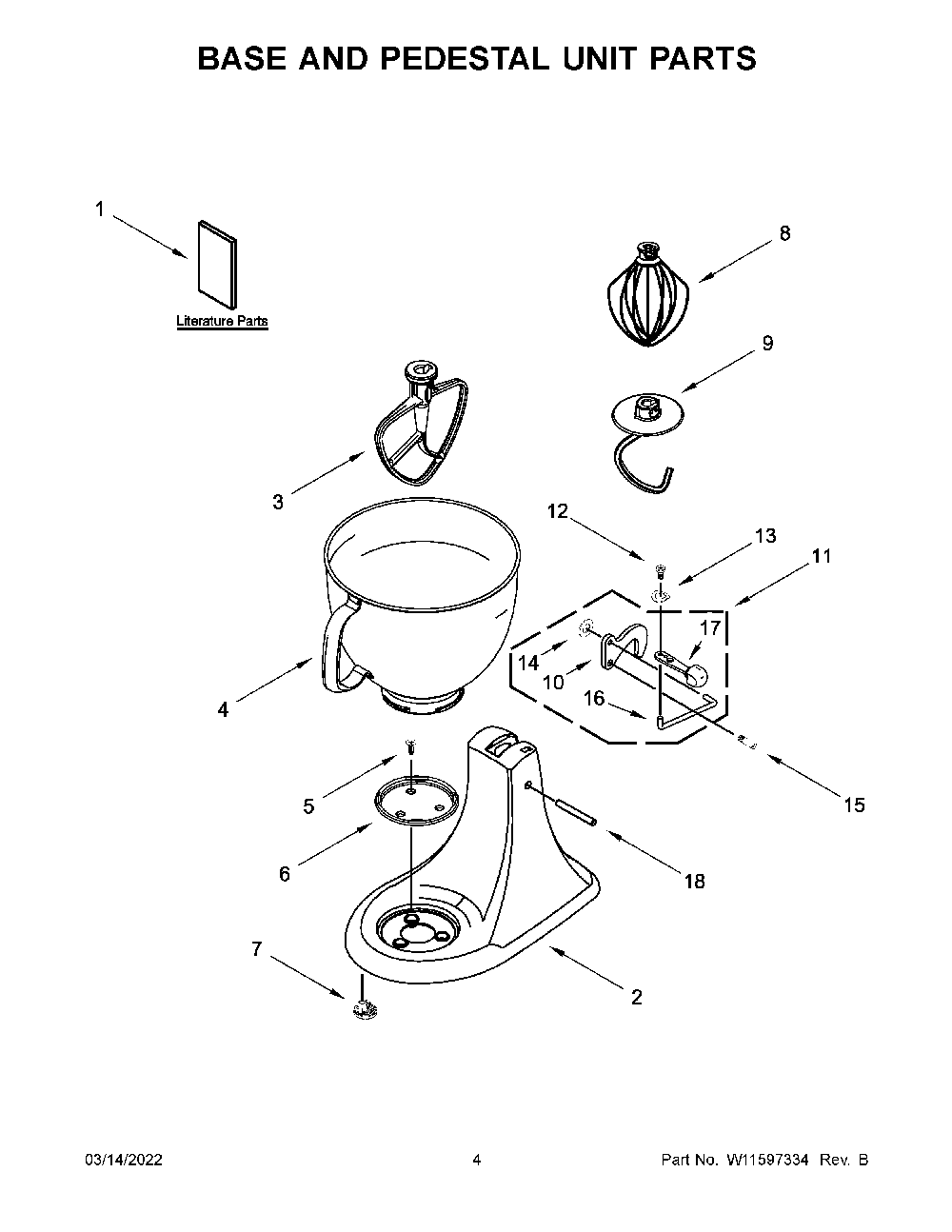 Base And Pedestal Unit Parts Diagram and Parts List for KSM192XDVB0  KitchenAid Mixer