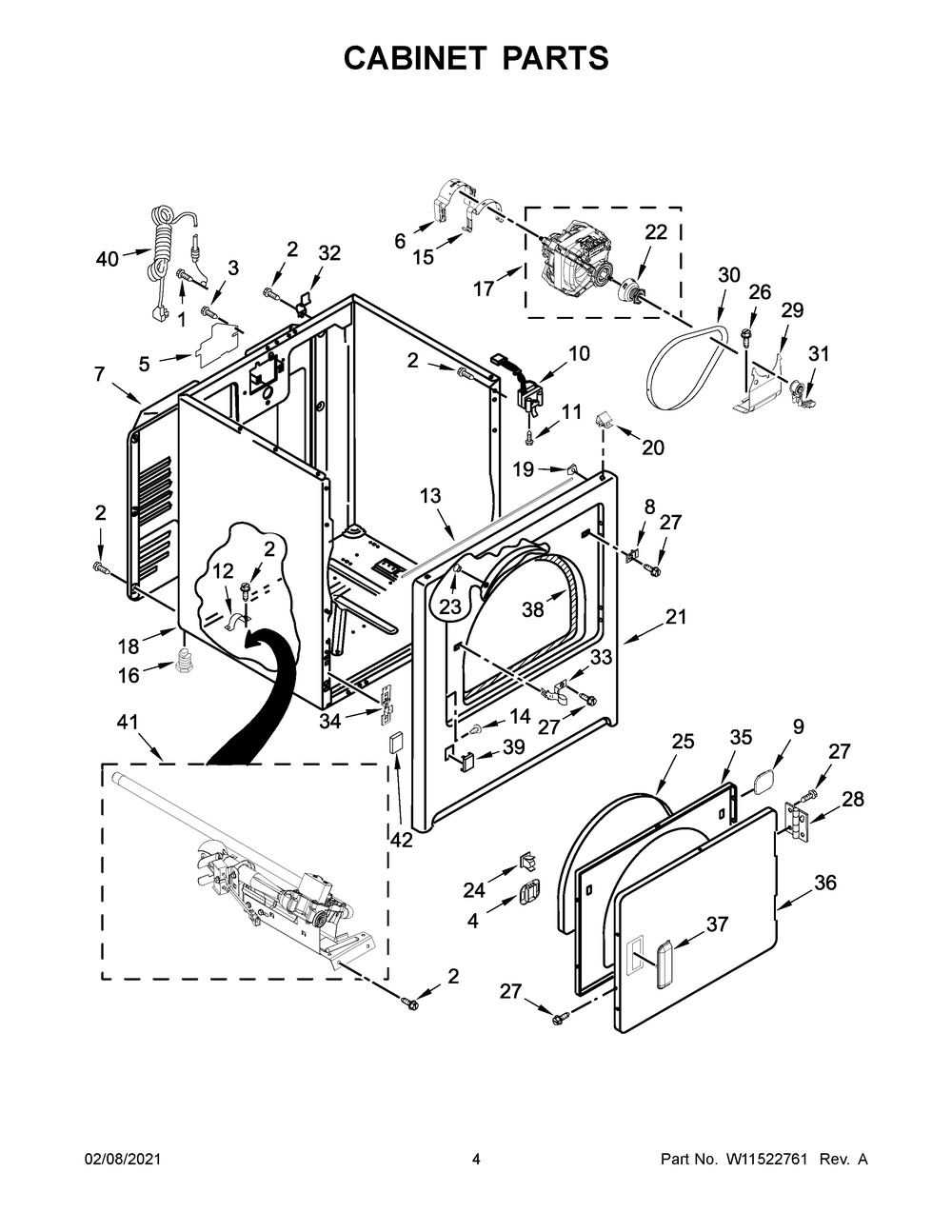 Cabinet Parts Diagram and Parts List for VGD6505GW1  Whirlpool Dryer