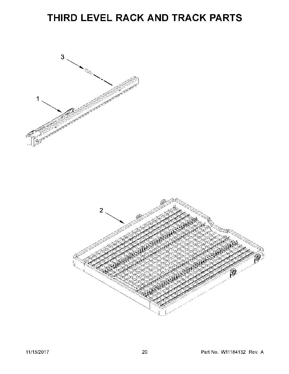 Third level rack and track parts Diagram and Parts List for 66514545N711  Kenmore Dishwasher