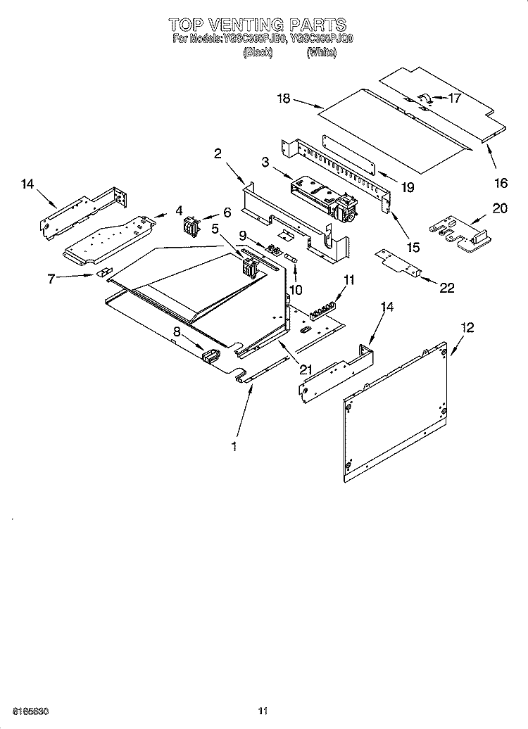 TOP VENTING PARTS, OPTIONAL PARTS Diagram and Parts List for YGSC308PJB0  Whirlpool Microwave Oven Combo