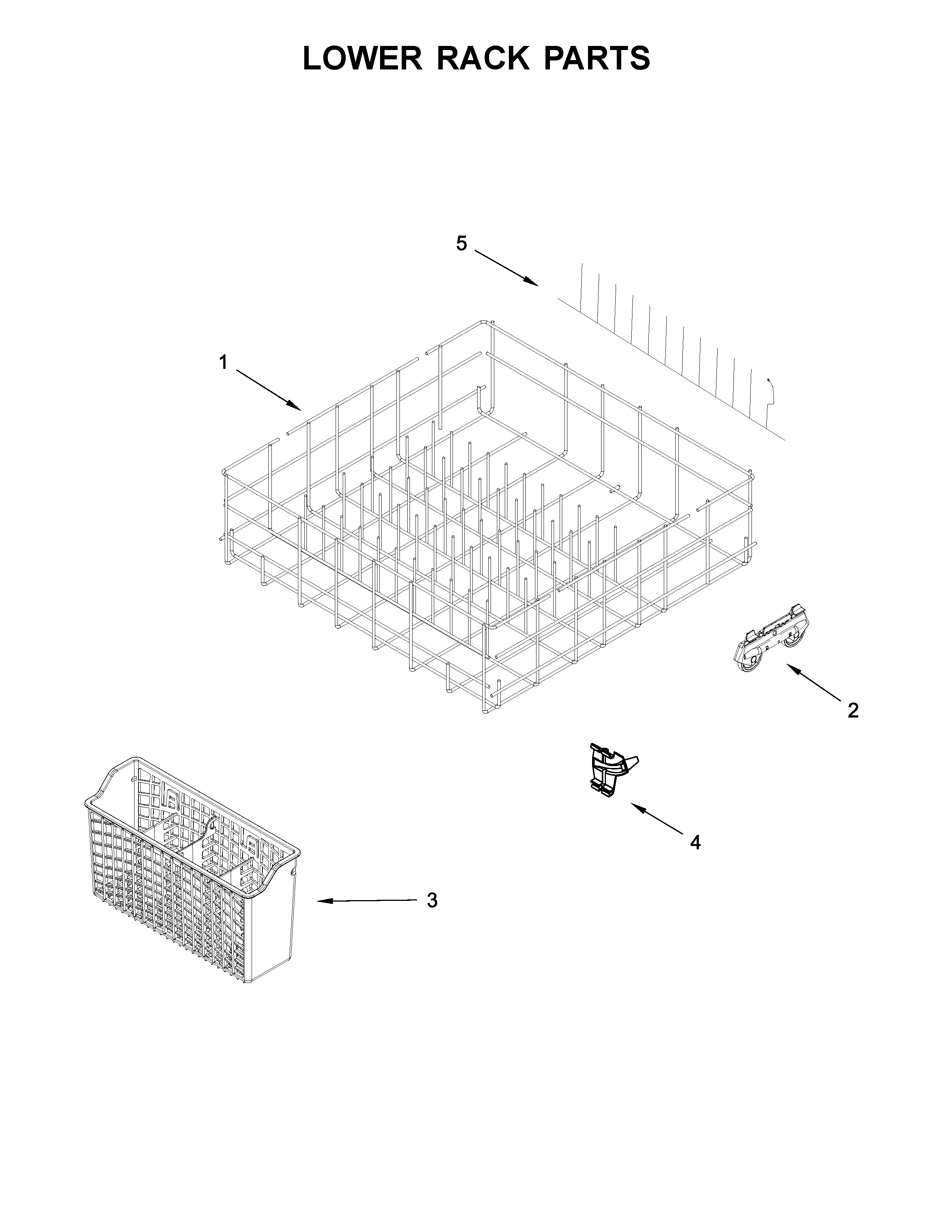 Lower Rack Parts Diagram and Parts List for IDF330PAGW0  Whirlpool Dishwasher