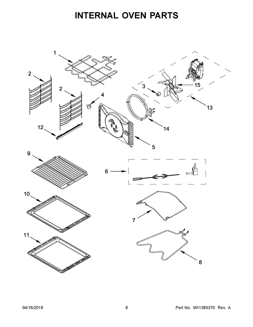 Internal Oven Parts Diagram and Parts List for KEBC149BSS1  Whirlpool Wall Oven