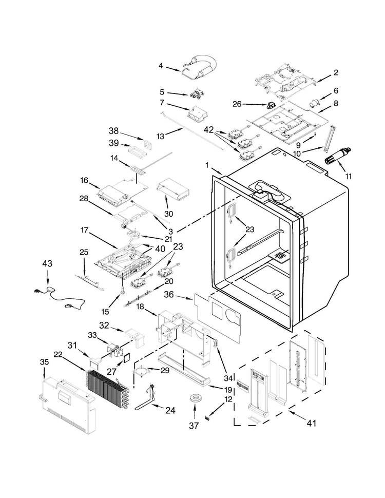Refrigerator Liner Parts Diagram and Parts List for WRV976FDEM01  Whirlpool Refrigerator