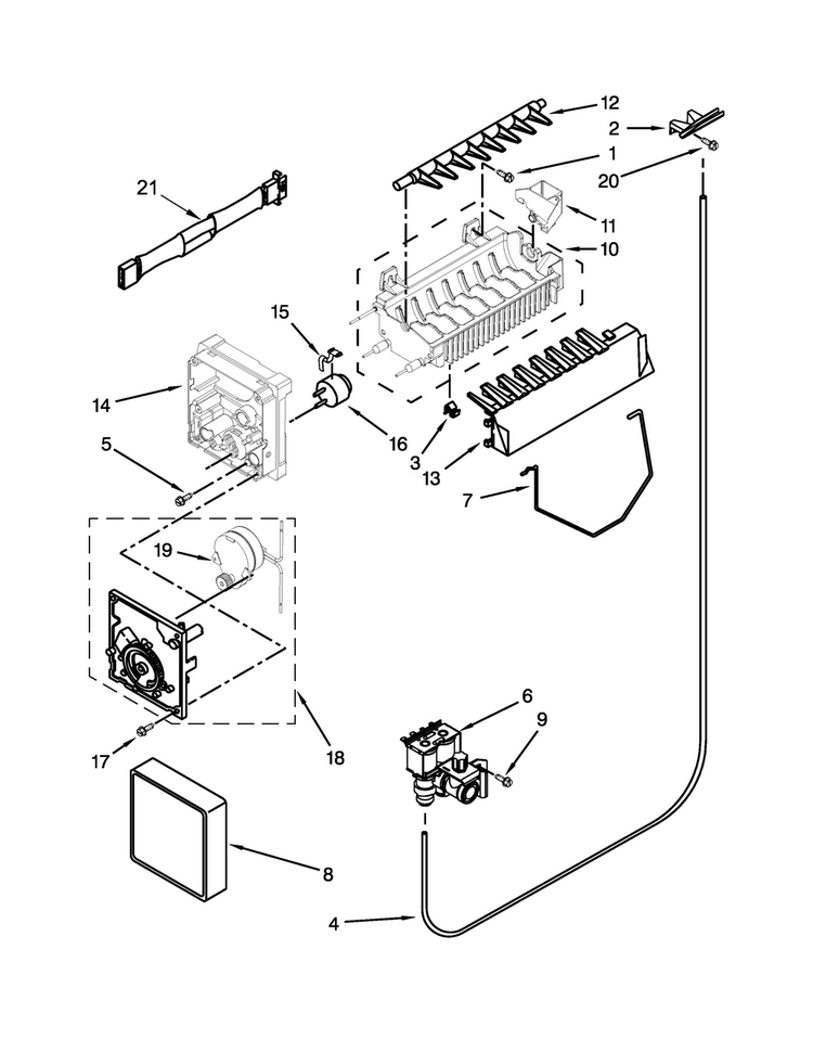Ice Maker Parts Diagram and Parts List for WRS325FDAD02  Whirlpool Refrigerator