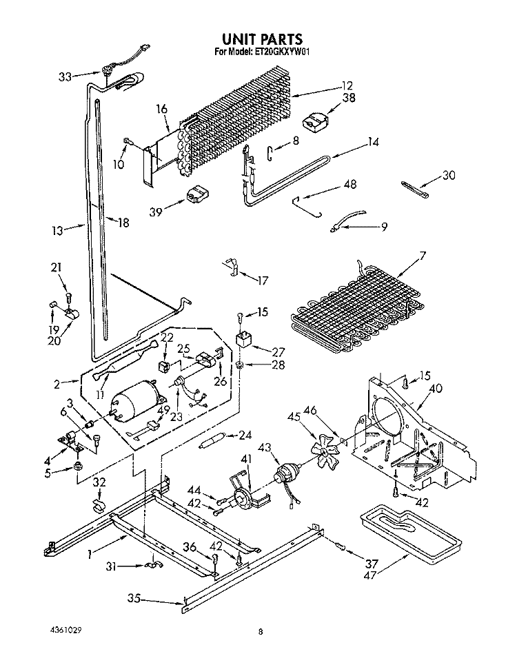 UNIT Diagram and Parts List for ET20GKXYW01  Whirlpool Refrigerator