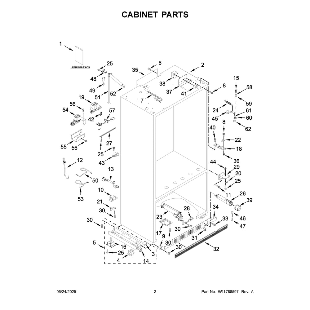 Cabinet Parts Diagram and Parts List for KBFN502EPA06  KitchenAid Refrigerator