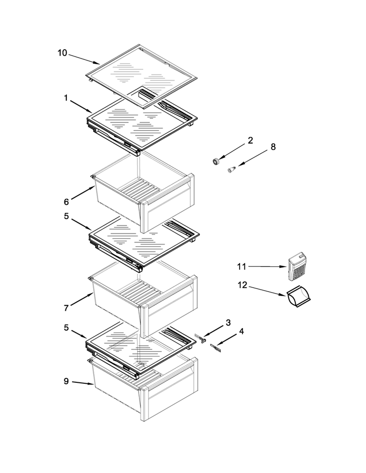 Refrigerator Shelf Parts Diagram and Parts List for KSC24C8EYY03  KitchenAid Refrigerator