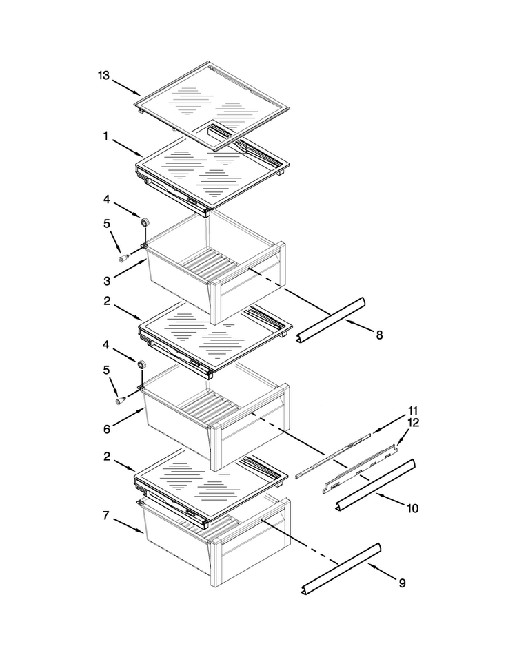 Refrigerator Shelf Parts Diagram and Parts List for KSF26C4XYY04  KitchenAid Refrigerator